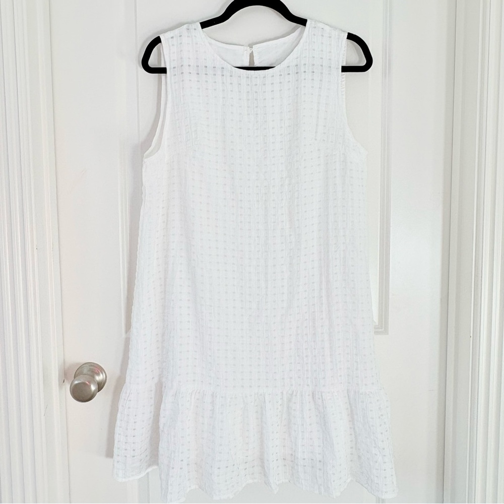 White Sleeveless Checked Sun Dress Large